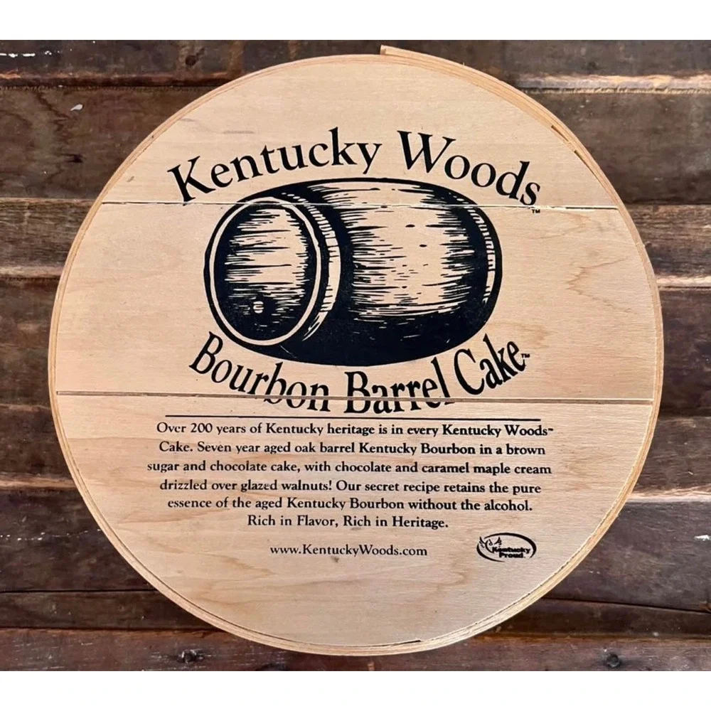 Kentucky Woods Bourbon Barrel Cake Wooden Lid Box Container Decor Collectible